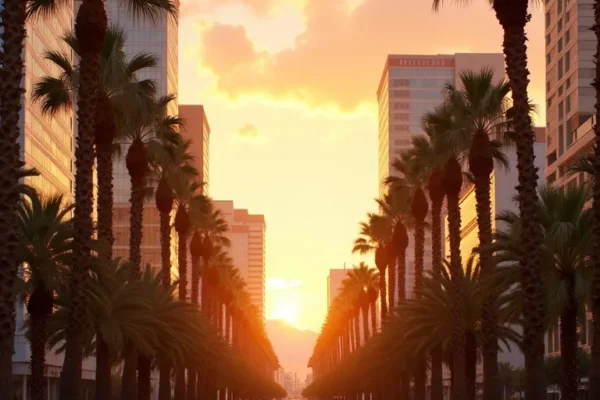 Las Vegas Nevada desert cityscape at golden hour