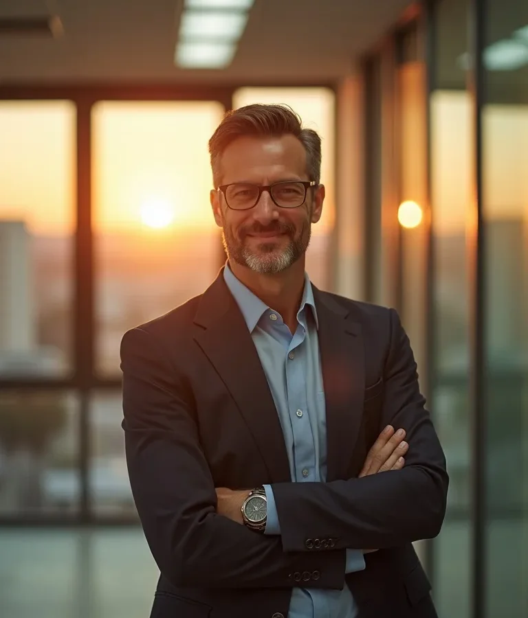Confident Las Vegas business owner in a modern office