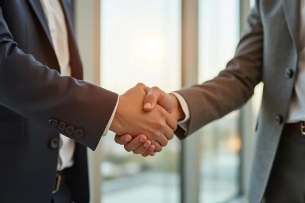 Business handshake in a modern office