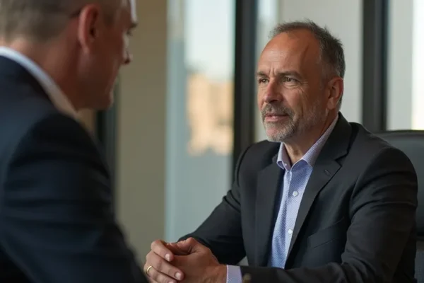 Business advisor meeting with a small business owner in a modern office