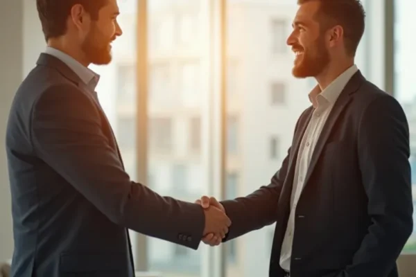 Business advisor and client shaking hands after a successful meeting